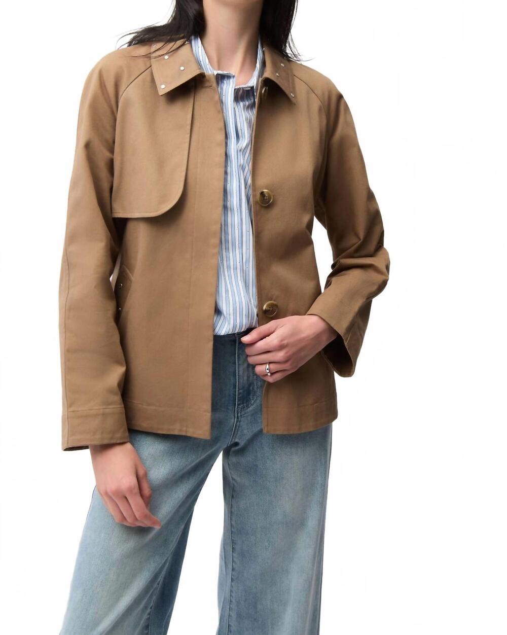 NEW JOSEPH RIBKOFF embellished short trench coat in tiger's eye